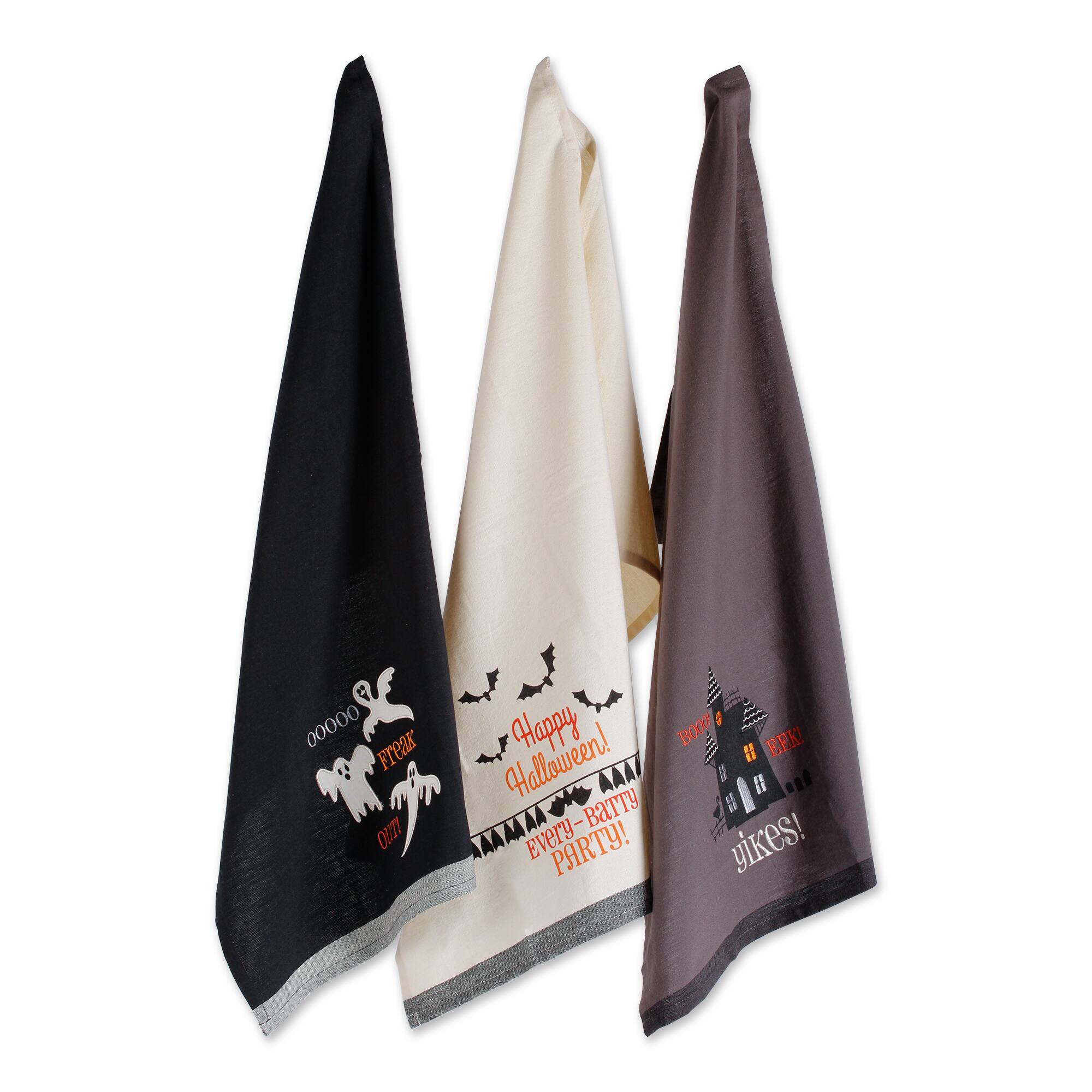 DII® Assorted Halloween Embroidered Dishtowel Set